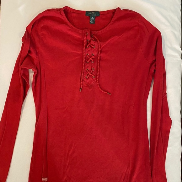 Rare Lauren Jeans Co. by Ralph Lauren Shirt M Lace Up Front - Picture 10 of 11